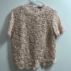 Zara Top Eyelash Lace Pink Crop Top with Zipper Size Medium